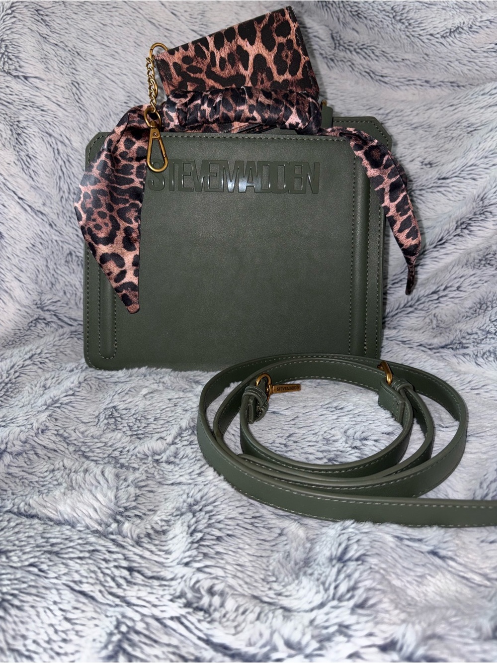 Steve Madden Olive Green Crossbody Bag with Leopard Accent